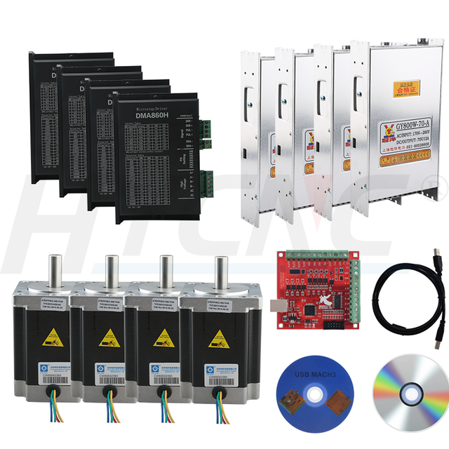 Hongyang Nc Stepper Motor 86bygh450B+Dm860h Driver +800w 70v Power Supply + Mach3 Woodworking Milling Machine Accessories.
