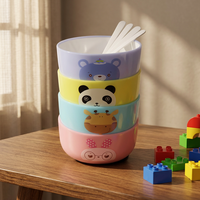 Bols à dîner pour enfants au design de dessins animés avec cuillères, couleurs bonbons, vaisselle pour bébé, assiettes en plastique pour bébé, 460 ml, ensemble de 4 pièces