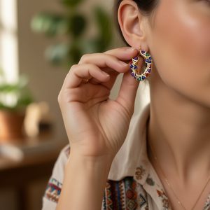 Orecchini a Cerchio Placcati Oro Stile Bohémien con Cristalli e Strass, Design Geometrico per Donna, Gioielli da Festa, Orecchini di Tendenza - Product Image 2