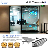 Écrans d'affichage LED transparents flexibles pour publicité murale et vitrine, technologie holographique la plus récente RX, film LED P3.91 pour intérieur.