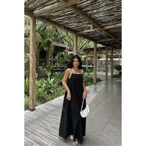 Black <b>Strapless</b> Halter Neck Long <b>Dress</b> Vintage Floral Spandex with Zipper Decor Empire Waistline Romantic Sweet <b>Summer</b> Style - Product Image 2