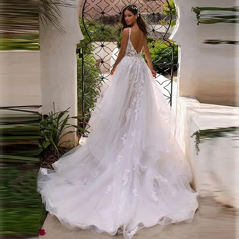 Luxus kleid Braut Muslim Brautkleid 3d Blume 2022 Träger loser Schatz Schnüren Weiße Tüll applikationen Mof The Bride Vestido