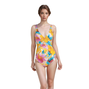 Costume da bagno intero da donna Buonic, giallo floreale, taglia 42 44 46 48, abbigliamento da spiaggia estivo - Product Image 1