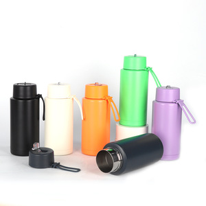 Outdoor Camping Double Wall Vacuum Insulated Stainless Steel Big Capacity 34oz 1000ml Sports Water <b>Bottle</b> Portable Rope <b>Straw</b> - Product Image 2