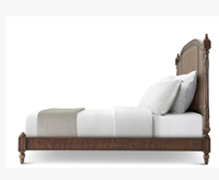 Lit rustique en bois massif de style mid-century avec tête de lit sculptée de style chinois classique, directement de l'usine, personnalisation disponible