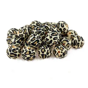 Mordedor de leopardo redondo para bebé, producto de dentición suave, sin bpa, Popular, 12mm, 15mm, 19mm, cuentas redondas de silicona con estampado de leopardo