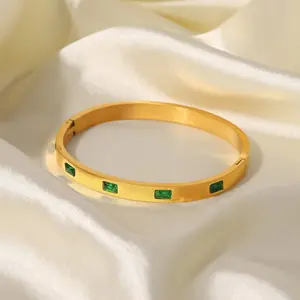 Французский модный простой браслет из нержавеющей стали с покрытием из 18-каратного золота с зеленой циркониевой пряжкой модный браслет для мамы