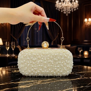 Sac à main <span class=keywords><strong>de</strong></span> luxe élégant pour femme avec poignée supérieure, perles et chaîne, sac <span class=keywords><strong>de</strong></span> soirée perlé scintillant, porté épaule ou croisé - Product Image 1