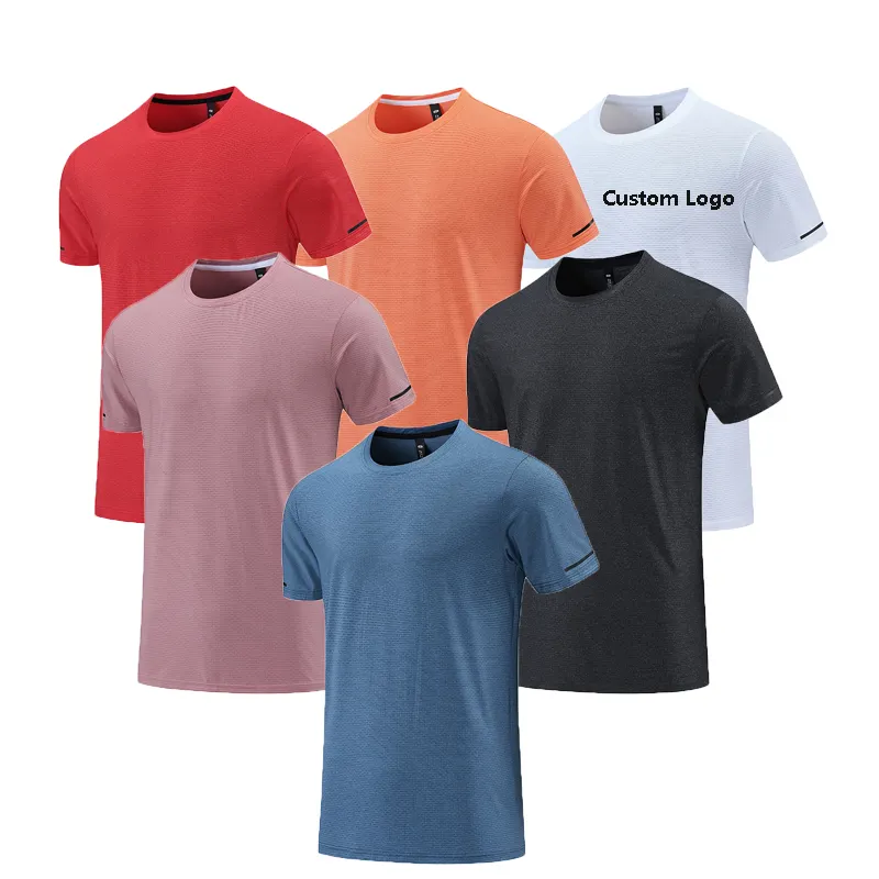 Men Sports Running T-shirt Quick Dry Breathable Gym Shirts Nylon Short Sleeve Elasic Fitness Training Sportswear