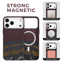   Étui de téléphone portable magnétique à chargement sans fil en PC mat à motif fibre de carbone pour iPhone 17, compatible iPhone 17, 16, 15, 14 Pro Max