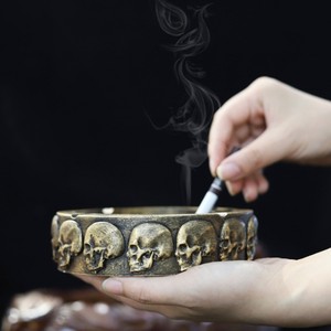 Skull Ashtray Resin Round Desktop <b>Ornament</b> Halloween Decor Gift - Product Image 4