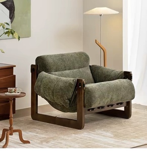 Poltrona Relax Verde Moderna per Soggiorno di Villa, Camera da Letto d'Hotel, con Struttura in Legno e Tessuto Rinfrescante - Product Image 1