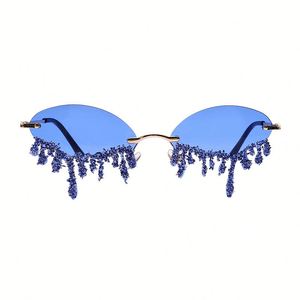 Lunettes de soleil tendance 2025 avec logo personnalisé, monture fine, style punk, diamants, UV400, sans monture, forme larme, strass, pour femmes - Product Image 6
