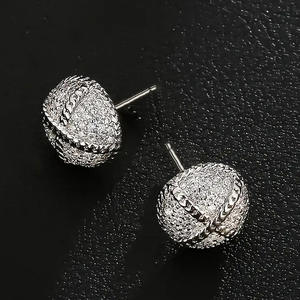 Pendientes de Bola de Oro Blanco E4808 con Cristales de Estrás, Microincrustaciones, Joyería de Moda Unisex - Product Image 4