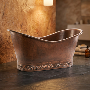Bañera Ovalada Independiente de Cobre con Acabado Patinado, Bañera Metálica para Adultos, para Baño en Casa - Artesanía India - Product Image 2