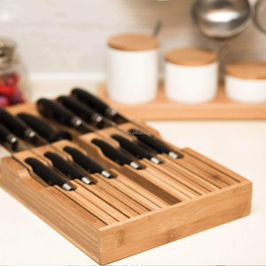 OFFERTA SPECIALE Portacoltelli in Legno di Bambù Senza Cassetto, Supporto da Cucina per 12 Coltelli e 1 Acciaio per Affilare - Product Image 4