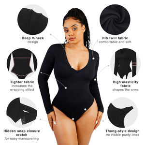 Custom Plus Size Outono Inverno Alto Estiramento Top Sólido Uma Peça Macio Sem Costura Manga Longa Shapewear <span class=keywords><strong>Bodysuit</strong></span> Slim Shapewear para - Product Image 4