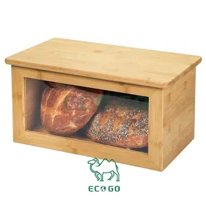 Boîte à pain en bois et bambou écologique, couvercle de planche à découper, fenêtre avant transparente, stockage des aliments - Product Image 1