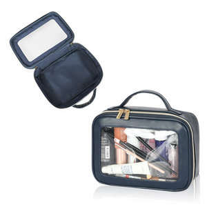 Sac de voyage et de rangement transparent en cuir PU, style patchwork <span class=keywords><strong>minimaliste</strong></span> ouvert, pour cosmétiques - Product Image 4