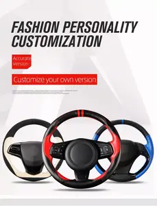 Copri volante per auto in pelle artificiale cucita a mano nera per Lada <span class=keywords><strong>Niva</strong></span> 2006-2017 2107 1997-2012 - Product Image 5