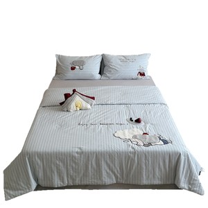 Elephant Diary Cotton Quilt Set 4-Piece Summer Cooling Bedding For Kids With Applique Embroidery - Product Image 2