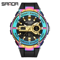 Montres-bracelets pour hommes Sanda 3123, montre sport numérique à quartz, double heure, LED analogique, étanche, Relogio Masculino pour hommes, Reloj
