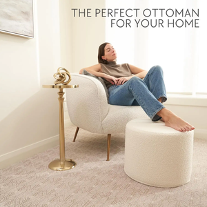 Taburete de estilo modernista personalizado, PUF de asiento redondo con compresa de vacío blanca otomana para sala de estar - Product Image 2