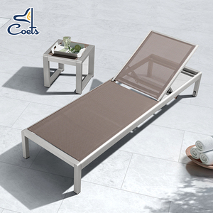 Metal Brushed Aluminum Minimalist Outdoor <strong>Beach</strong> <strong>Sun</strong> <strong>Lounger</strong> with Sling - Product Image 1