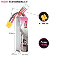 Batterie LiPo GAONENG GNB 3S 11.4V HV 450mah 80C XT30, type long, haute tension, sans balais, drone FPV Torrent 110 BetaPFV Beta 85X