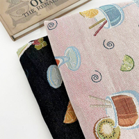 Tissu d'ameublement en tapisserie rose sur fond noir au mètre, velours teint en fil, respirant, textile de maison, jacquard coton/polyester