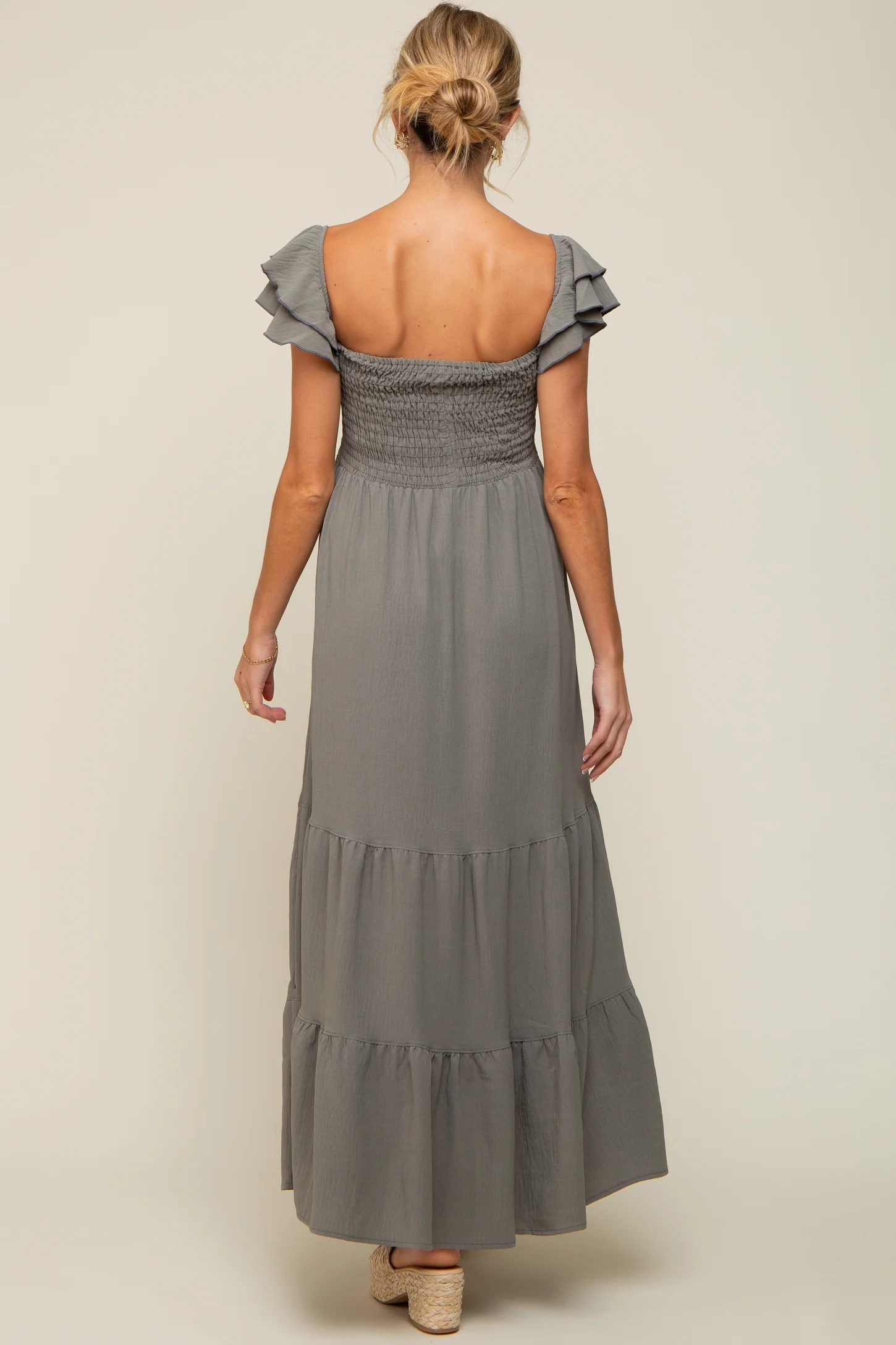 Smocked Ruffle High Fashion Maternity Dress Off Shoulder Tiered Fashionable  Maternity Dresses| Alibaba.com