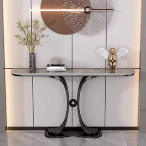 Tavolo Console BTCT002 in Stile Arte Moderna con Piano in Marmo e Struttura in Metallo per Ingresso, Soggiorno, Casa o Hotel - Product Image 1