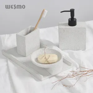 High quality Chinese unique design widely used sandstone resin bathroom accessories modern resin bathroom set