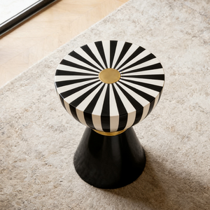 Mesa de Centro Moderna de Fibra de Vidrio, Diseño de Rayas Blancas y Negras, Redonda, para Sala de Estar, Hotel, Decoración del Hogar - Product Image 2