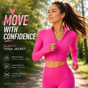 Veste de sport pour femme <span class=keywords><strong>à</strong></span> col montant et fermeture éclair intégrale, cintrée <span class=keywords><strong>à</strong></span> la taille, séchage rapide, extensible, pour le yoga et les activités de plein air - Product Image 1