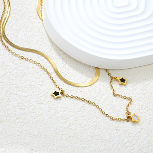 Women's Stainless Steel Star Necklace And <b>Bracelet</b> <b>Set</b> Double Layered Clavicle Chain Party Jewelry Fashion <b>Set</b> - Product Image 4