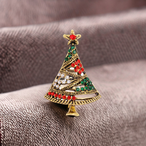 YINIメーカー卸売デザイナーカスタムヴィンテージメタルラインストーンファッションクリスマスツリーブローチピン女性用 - Product Image 2