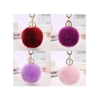 Porte-clés en fourrure synthétique de lapin, pompon moelleux, écologique, personnalisable, vente en gros, pour filles