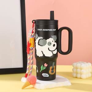 24oz 720ml Car Travel <b>Macaron</b> Handle Tumbler Vacuum Mug Lid Straw Non-Slip Base OEM ODM Honey Color - Product Image 2