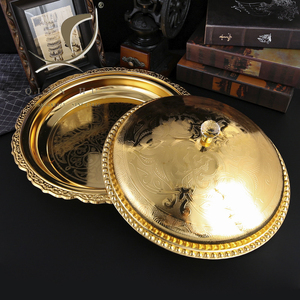 2025 Top vente QIAN HU luxe or fer écologique créatif hôtel mariage nourriture fruits Snack plats de service assiettes avec couvercle - Product Image 1