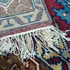 Vintage Heriz Hand Knotted Low Pile Wool <b>Carpet</b> 8x10 ft Geometric Pattern Super Soft Eco Friendly Medium Thickness for Prayer - Product Image 3