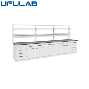 Mesa de Trabajo de Laboratorio de Química de Diseño Moderno con Estructura en H de Acero Laminado en Frío UFU LAB, Superficie de Resina Epoxi y Estante para Reactivos - Product Image 4