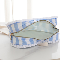 Mini sac à dos en nylon à volants en forme de cœur, à rayures gingham, rembourré, décontracté, avec fermeture éclair dorée et bretelles réglables
