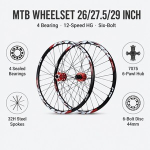 Jeu <span class=keywords><strong>de</strong></span> roues <span class=keywords><strong>VTT</strong></span> 26/27,5/29 <span class=keywords><strong>pouces</strong></span> en aluminium, 4 roulements, <span class=keywords><strong>axe</strong></span> traversant à dégagement rapide, moyeu HG 12 vitesses six boulons, <span class=keywords><strong>roue</strong></span> <span class=keywords><strong>de</strong></span> vélo <span class=keywords><strong>de</strong></span> montagne - Product Image 4