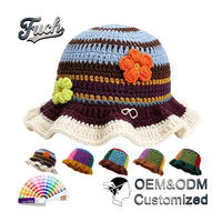 Chapeau Bob en Crochet Fait Main Style Bohème avec Bord Volanté et Fleur, Chapeau de Soleil d'Été en Crochet pour Femme