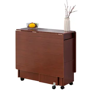 Meja makan kayu lipat, furnitur kantor dapur Hotel daun gantung dapat diperpanjang penyimpanan 2 tingkat tempat duduk bawaan
