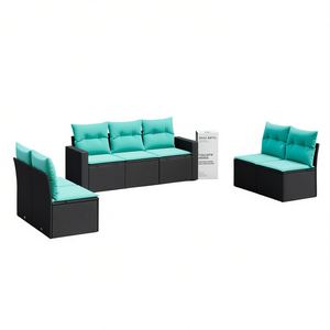 ชุดโซฟาหวายสังเคราะห์สีดำ 7 ชิ้น รุ่นดักโซ ราตัน พร้อมเบาะรองนั่ง เฟอร์นิเจอร์สำหรับกลางแจ้ง - Product Image 1