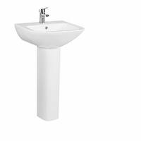 Lavabo sur pied en céramique à bord large, lavabo colonne séparée pour salle de bain