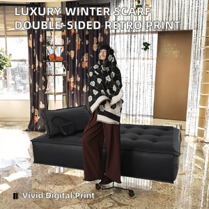 Écharpe-châle d'hiver de luxe haut de gamme rétro pour femme, en polyester double face, polyvalente, à imprimé géométrique floral, durable, pour le cou - Product Image 2