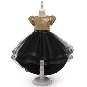 Estilo europeo manga corta lentejuelas princesa vestidos de niña grande dulce niñas gran arco vestidos de cumpleaños gracia niña vestido de novia - Product Image 3